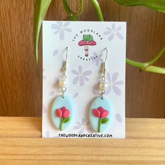 Tulip Pearl handmade polymer clay earrings