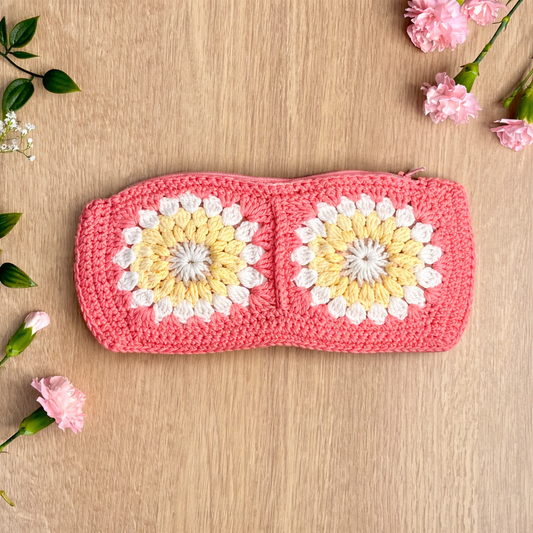 Handmade Coral flower Crochet Pencil Pouch