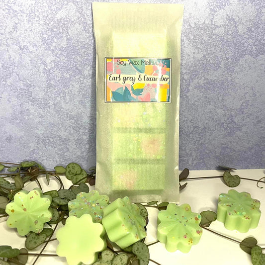 Earl grey and cucumber scented soy wax melt , snap bar
