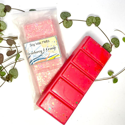 cranberry and orange scented soy wax melt snap bar